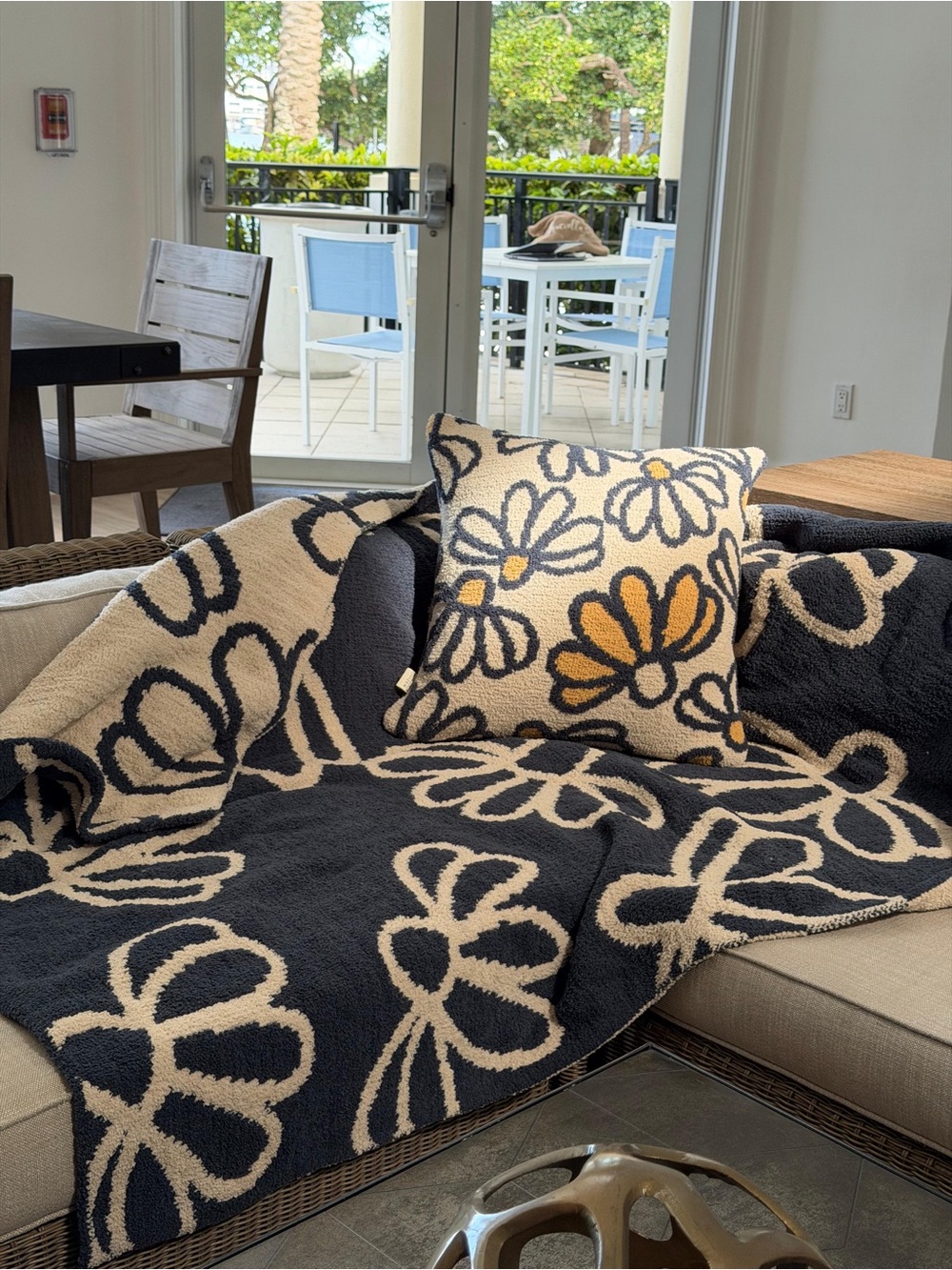 Plush Floral Throw Blanket and Pillow Set - Modnight/Cream with Mustard Accent